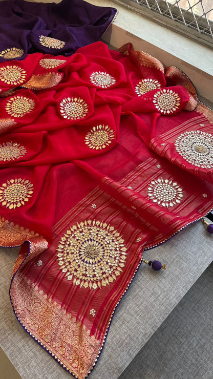 Zardozi Pearl And Gotta Patti On Munga Silk Banarasi · 34 Artisan Hours of work · The Jashn-e- Edit