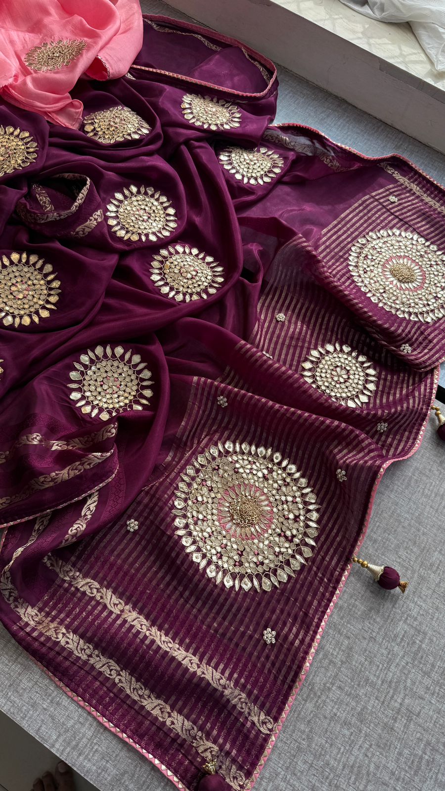Zardozi Pearl And Gotta Patti On Munga Silk Banarasi · 34 Artisan Hours of work · The Jashn-e- Edit
