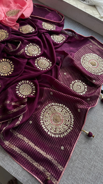 Zardozi Pearl And Gotta Patti On Munga Silk Banarasi · 34 Artisan Hours of work · The Jashn-e- Edit