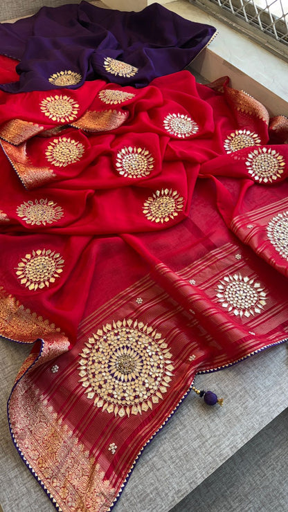 Zardozi Pearl And Gotta Patti On Munga Silk Banarasi · 34 Artisan Hours of work · The Jashn-e- Edit