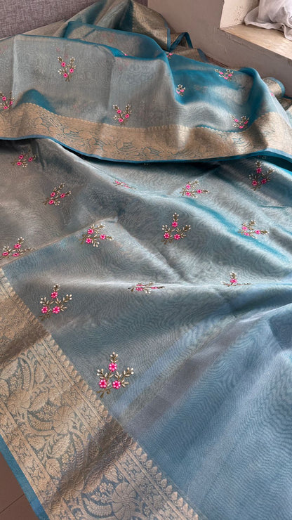 Multi-Thread Embroidery On Tissue Silk Banarasi · 16 Artisan Hours of work · The Rangriti Edit