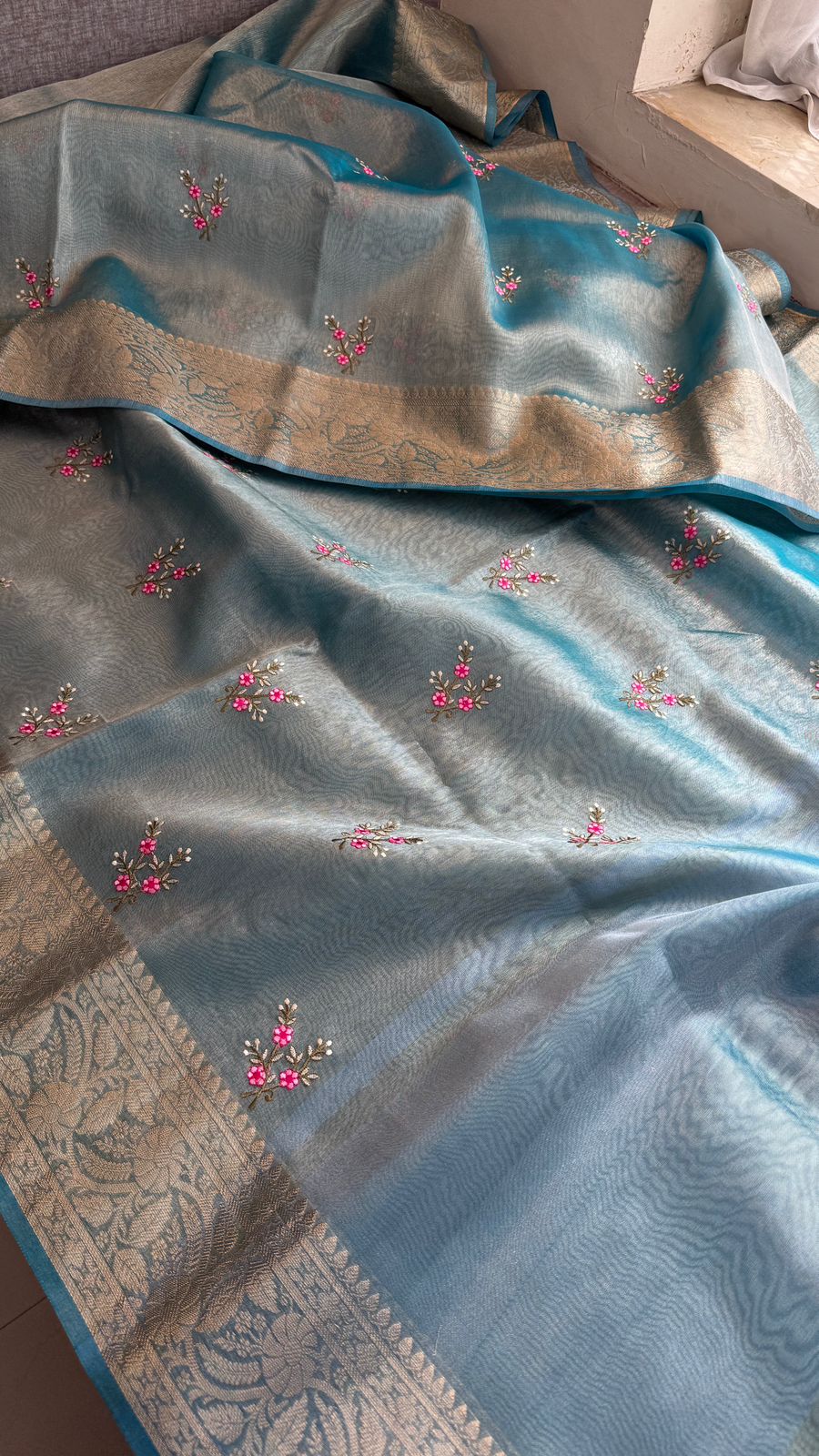 Multi-Thread Embroidery On Tissue Silk Banarasi · 16 Artisan Hours of work · The Rangriti Edit