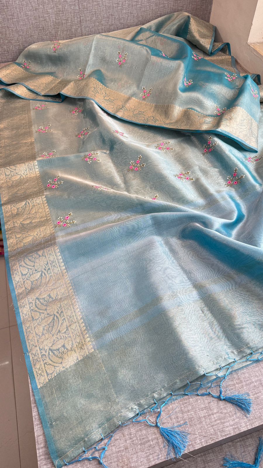 Multi-Thread Embroidery On Tissue Silk Banarasi · 16 Artisan Hours of work · The Rangriti Edit