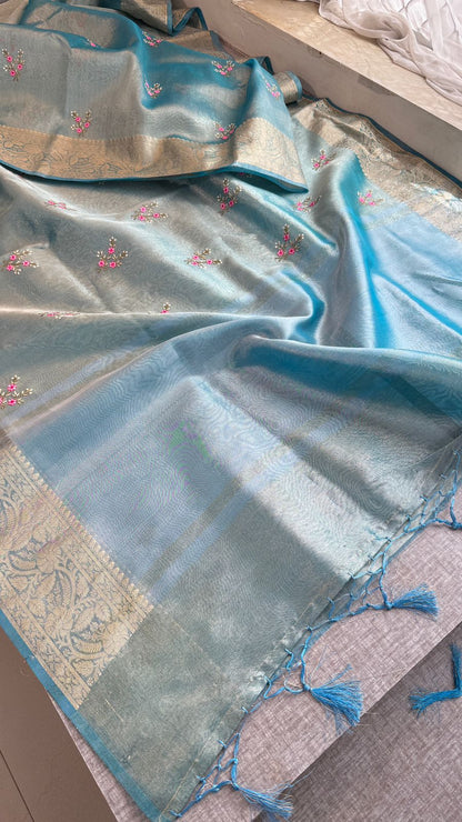 Multi-Thread Embroidery On Tissue Silk Banarasi · 16 Artisan Hours of work · The Rangriti Edit