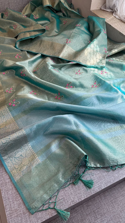 Multi-Thread Embroidery On Tissue Silk Banarasi · 16 Artisan Hours of work · The Rangriti Edit