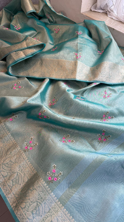 Multi-Thread Embroidery On Tissue Silk Banarasi · 16 Artisan Hours of work · The Rangriti Edit
