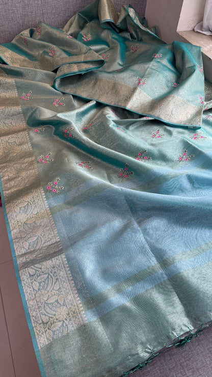 Multi-Thread Embroidery On Tissue Silk Banarasi · 16 Artisan Hours of work · The Rangriti Edit