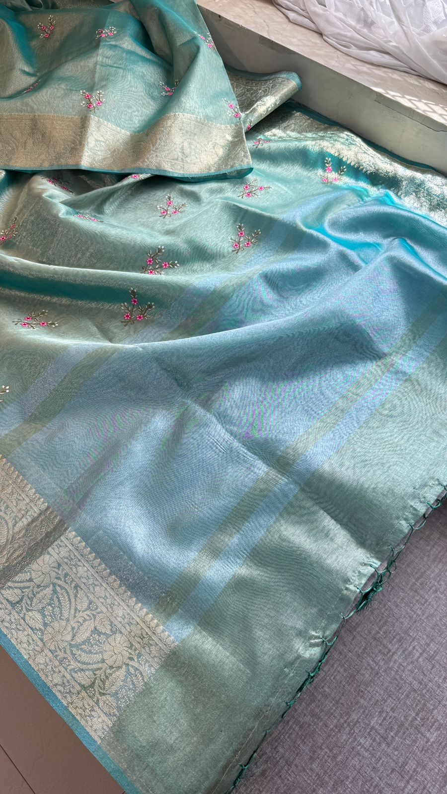 Multi-Thread Embroidery On Tissue Silk Banarasi · 16 Artisan Hours of work · The Rangriti Edit
