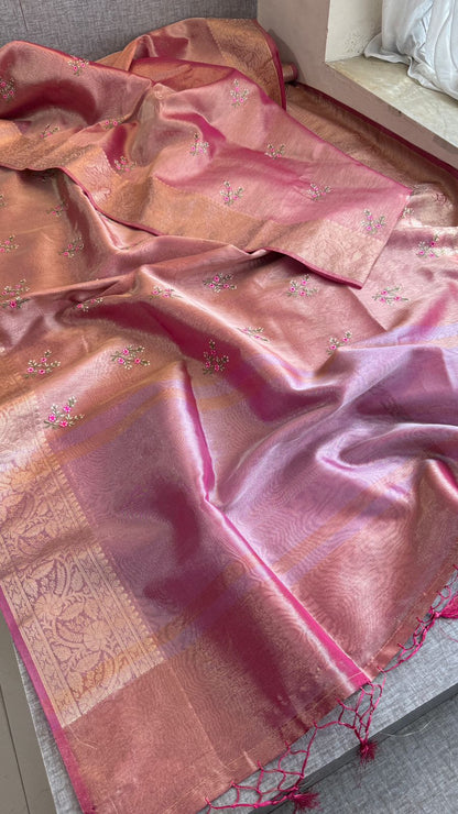 Multi-Thread Embroidery On Tissue Silk Banarasi · 16 Artisan Hours of work · The Rangriti Edit