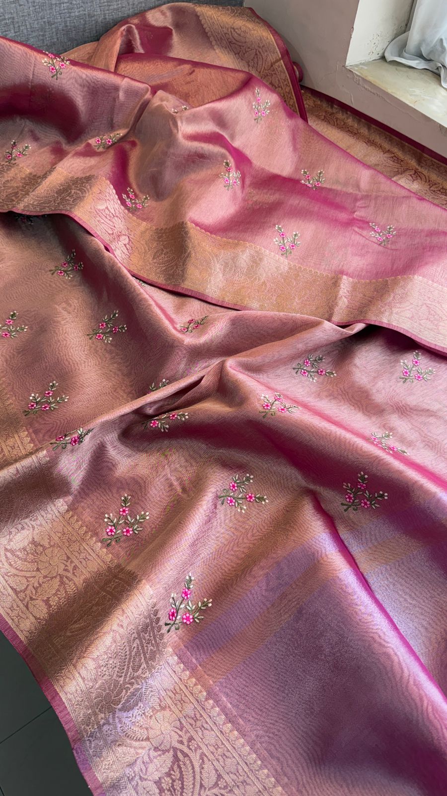 Multi-Thread Embroidery On Tissue Silk Banarasi · 16 Artisan Hours of work · The Rangriti Edit