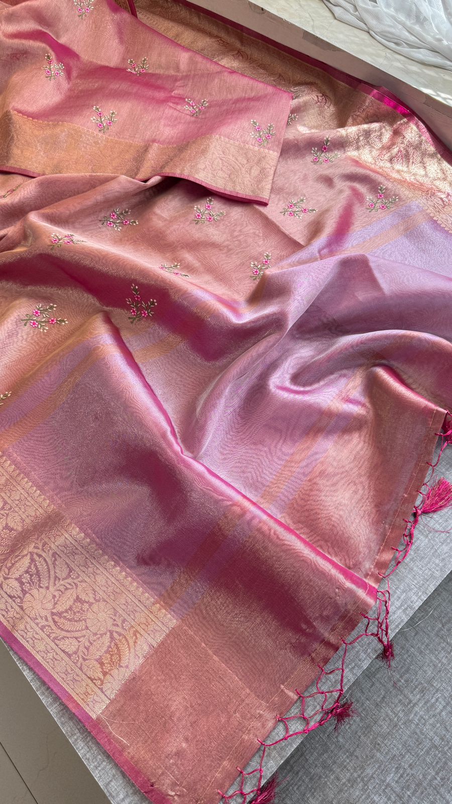 Multi-Thread Embroidery On Tissue Silk Banarasi · 16 Artisan Hours of work · The Rangriti Edit