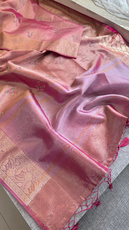 Multi-Thread Embroidery On Tissue Silk Banarasi · 16 Artisan Hours of work · The Rangriti Edit