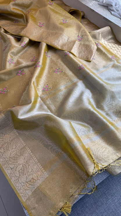 Multi-Thread Embroidery On Tissue Silk Banarasi · 16 Artisan Hours of work · The Rangriti Edit