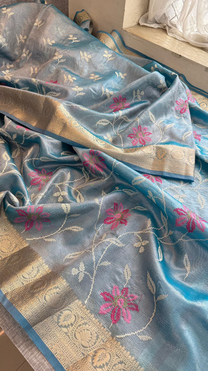 Multi-Thread Embroidery On Tissue Silk Banarasi · 18 Artisan Hours of work · The Rangriti Edit