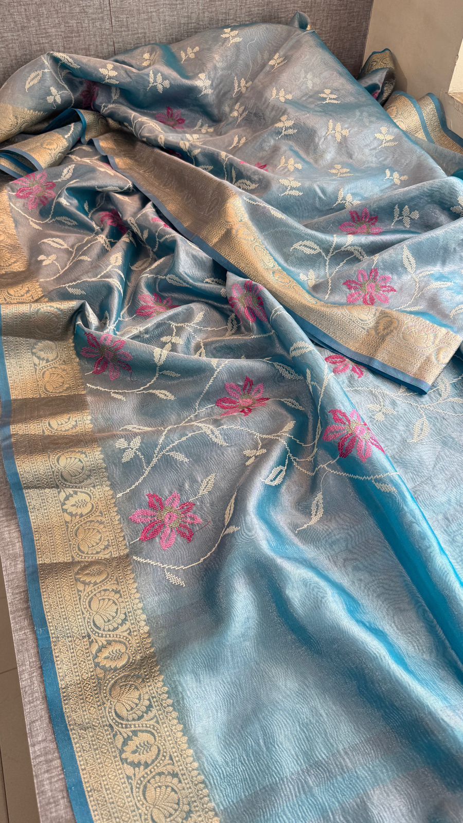 Multi-Thread Embroidery On Tissue Silk Banarasi · 18 Artisan Hours of work · The Rangriti Edit