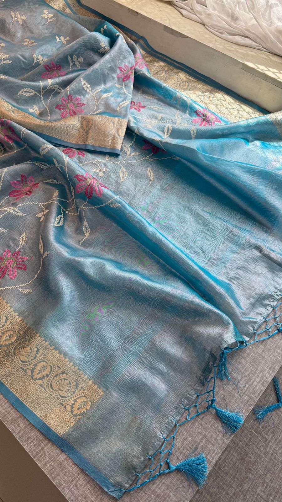 Multi-Thread Embroidery On Tissue Silk Banarasi · 18 Artisan Hours of work · The Rangriti Edit
