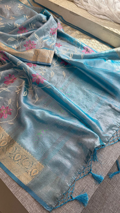 Multi-Thread Embroidery On Tissue Silk Banarasi · 18 Artisan Hours of work · The Rangriti Edit