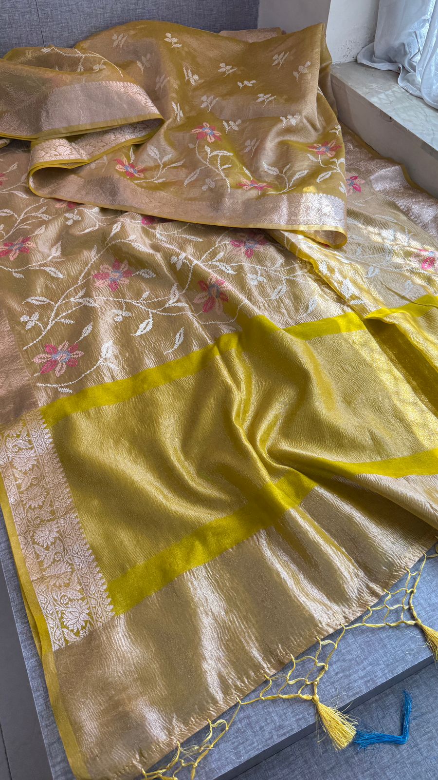 Multi-Thread Embroidery On Tissue Silk Banarasi · 18 Artisan Hours of work · The Rangriti Edit