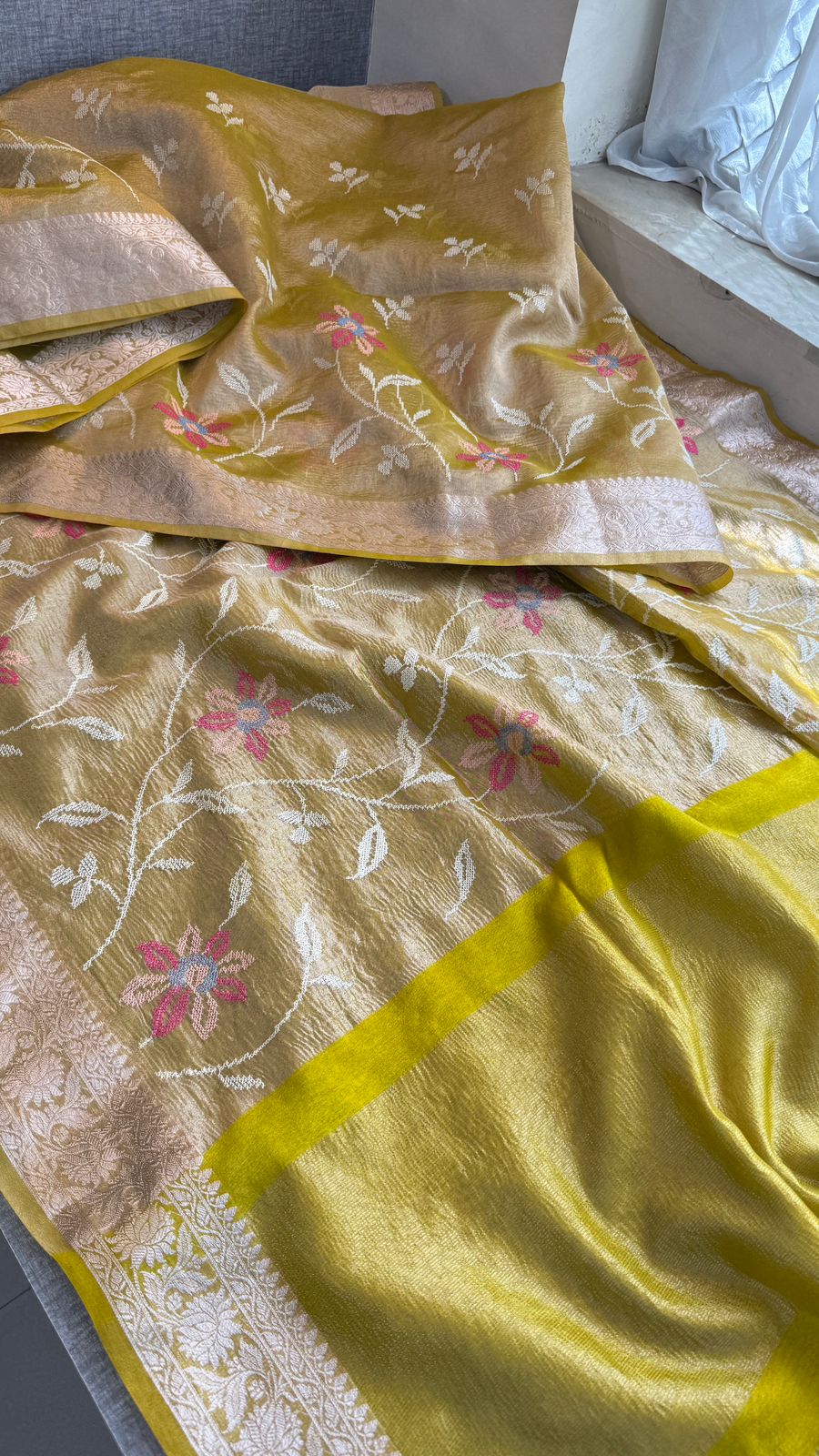 Multi-Thread Embroidery On Tissue Silk Banarasi · 18 Artisan Hours of work · The Rangriti Edit