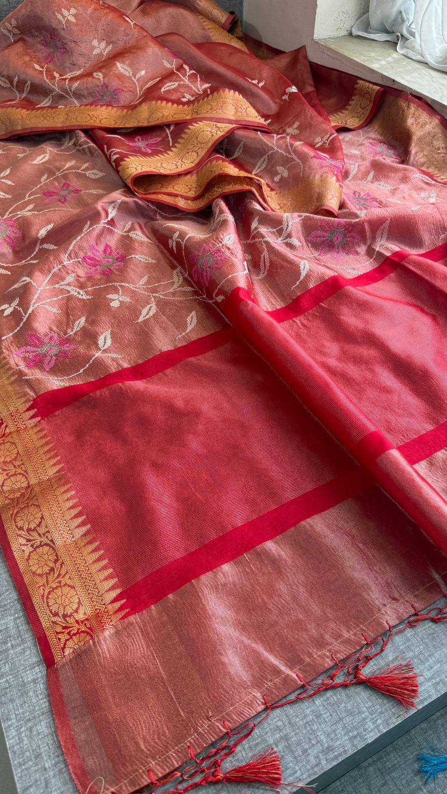 Multi-Thread Embroidery On Tissue Silk Banarasi · 18 Artisan Hours of work · The Rangriti Edit