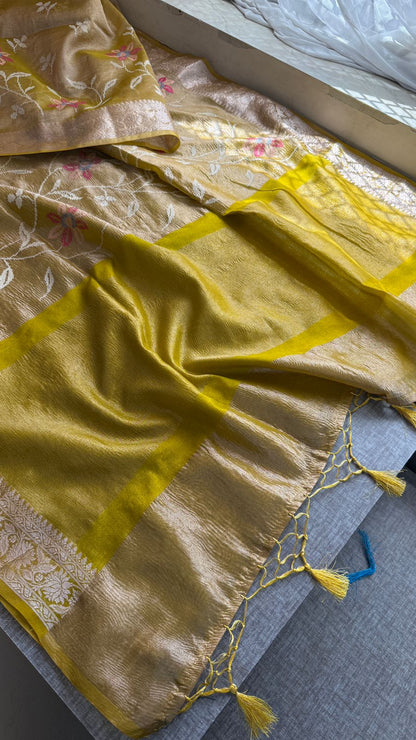 Multi-Thread Embroidery On Tissue Silk Banarasi · 18 Artisan Hours of work · The Rangriti Edit
