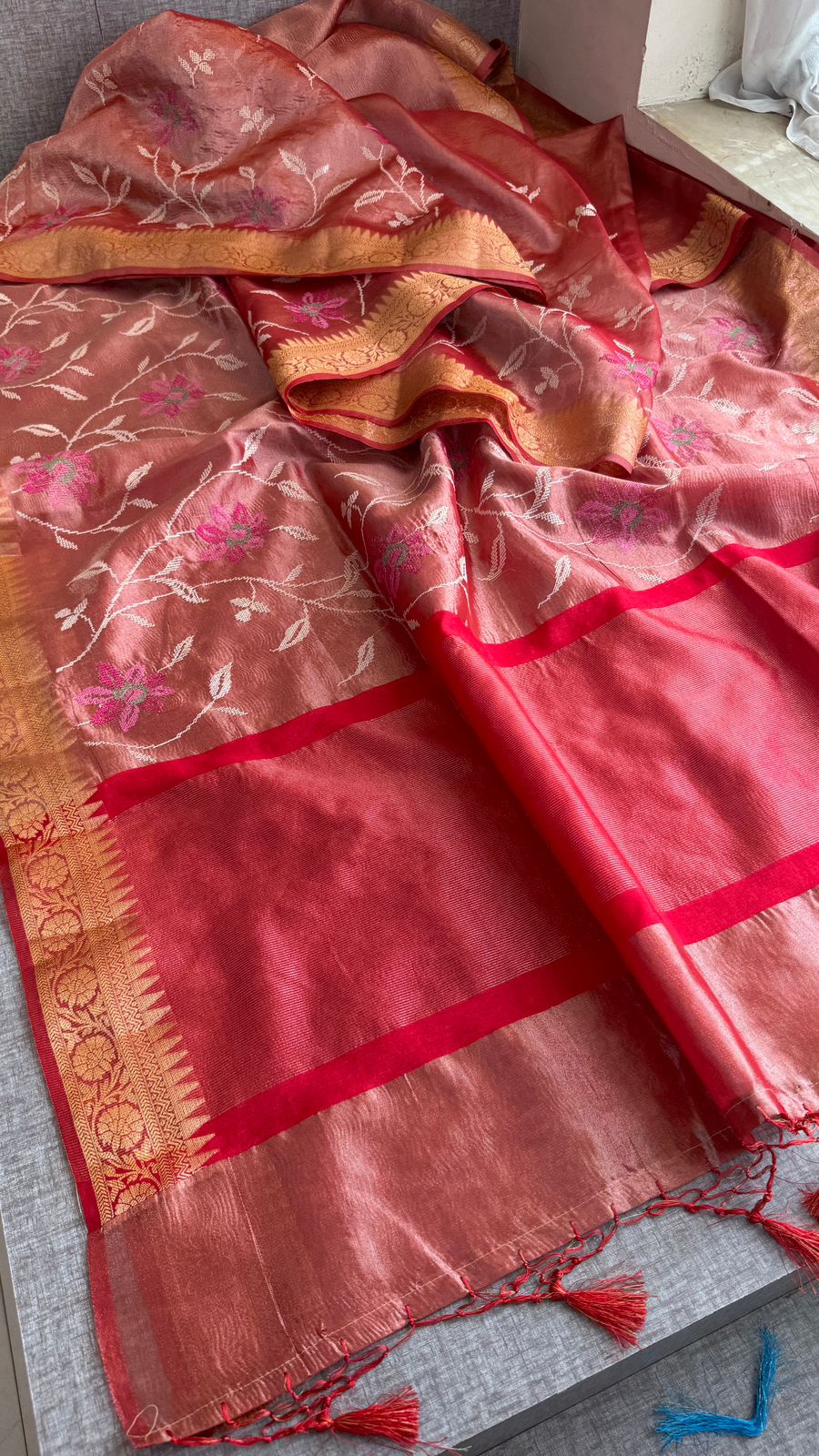 Multi-Thread Embroidery On Tissue Silk Banarasi · 18 Artisan Hours of work · The Rangriti Edit