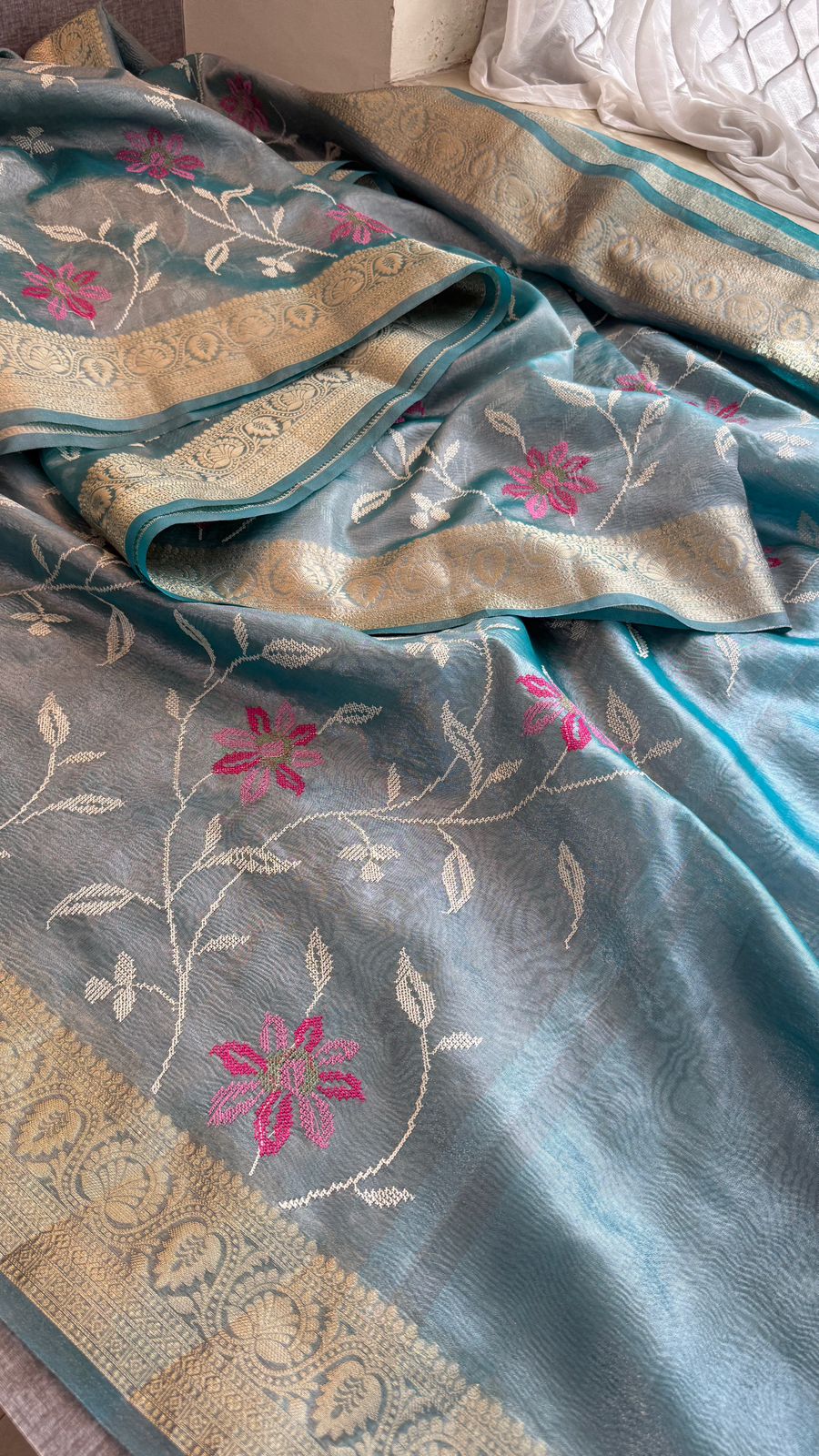 Multi-Thread Embroidery On Tissue Silk Banarasi · 18 Artisan Hours of work · The Rangriti Edit