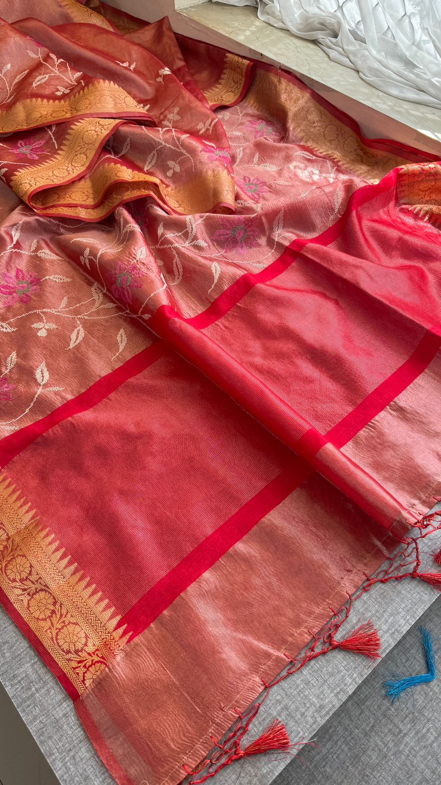 Multi-Thread Embroidery On Tissue Silk Banarasi · 18 Artisan Hours of work · The Rangriti Edit