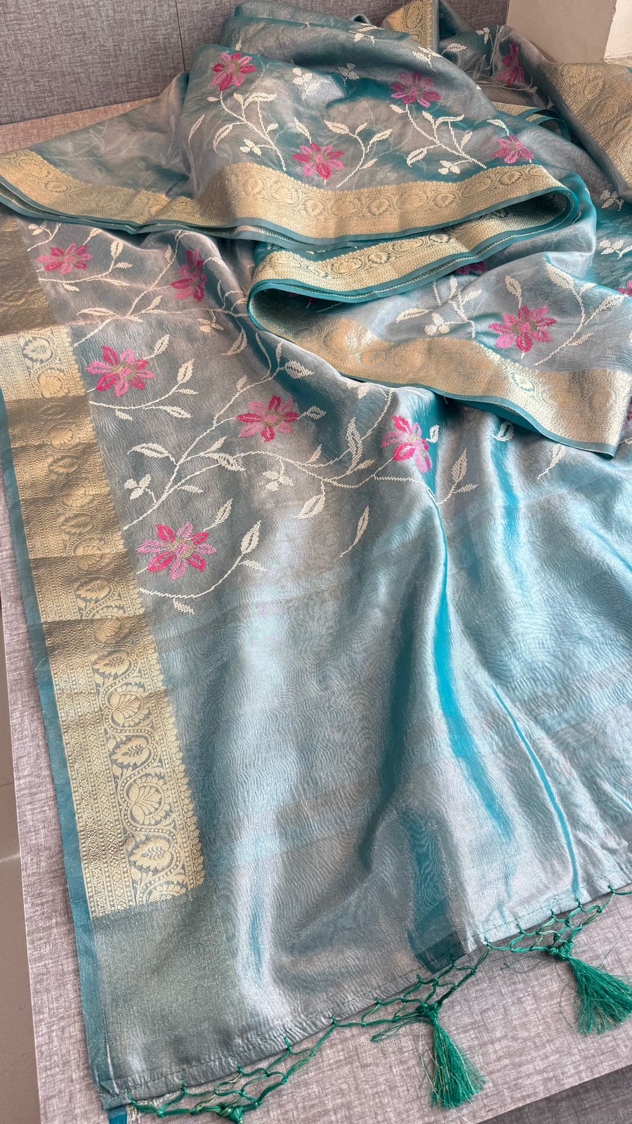 Multi-Thread Embroidery On Tissue Silk Banarasi · 18 Artisan Hours of work · The Rangriti Edit