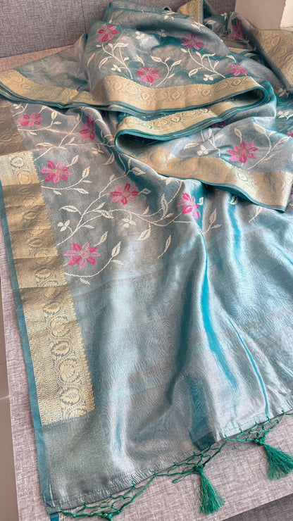 Multi-Thread Embroidery On Tissue Silk Banarasi · 18 Artisan Hours of work · The Rangriti Edit