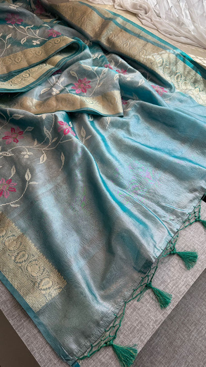 Multi-Thread Embroidery On Tissue Silk Banarasi · 18 Artisan Hours of work · The Rangriti Edit