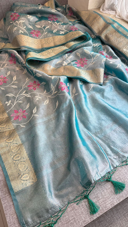 Multi-Thread Embroidery On Tissue Silk Banarasi · 18 Artisan Hours of work · The Rangriti Edit
