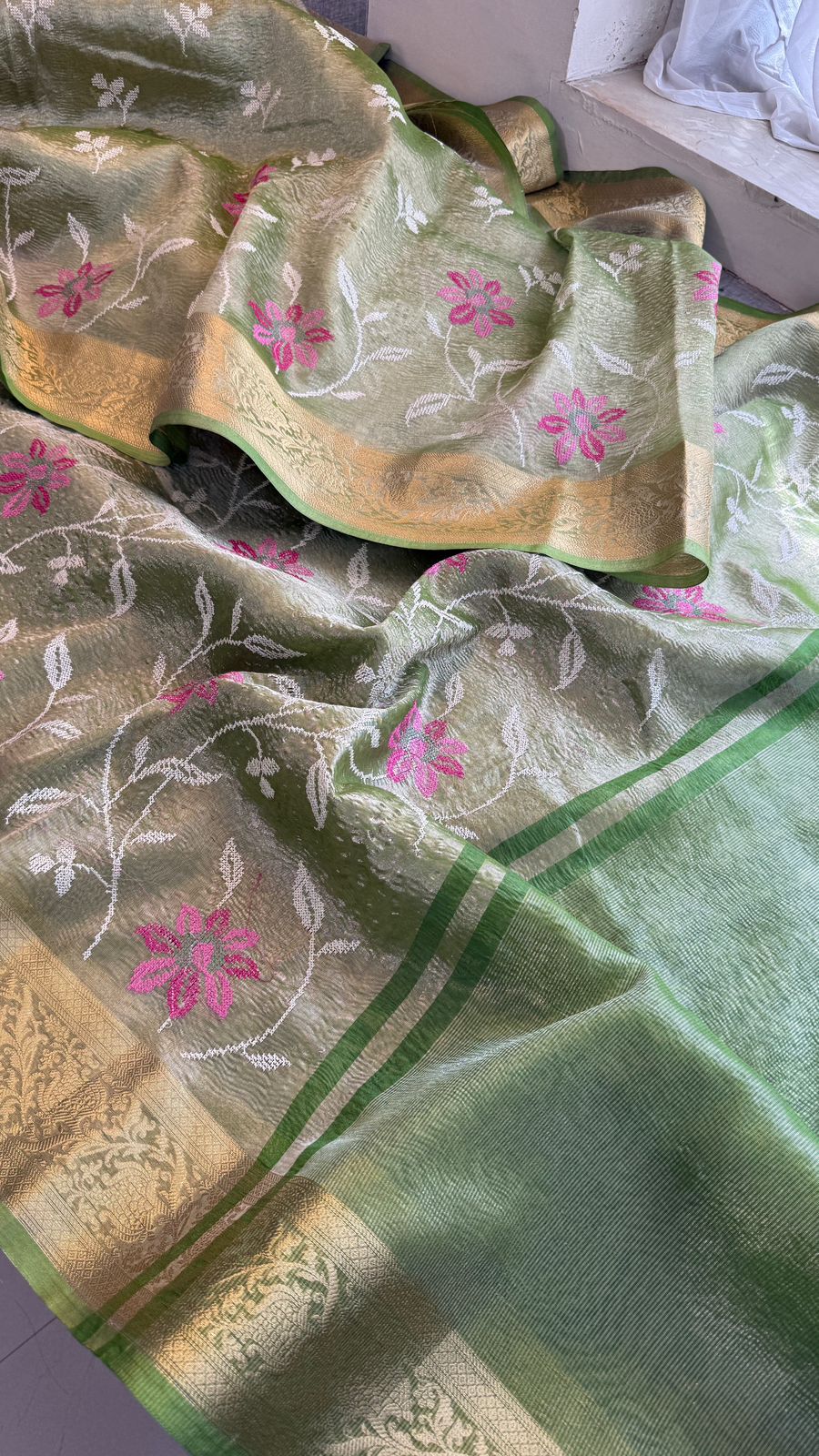 Multi-Thread Embroidery On Tissue Silk Banarasi · 18 Artisan Hours of work · The Rangriti Edit