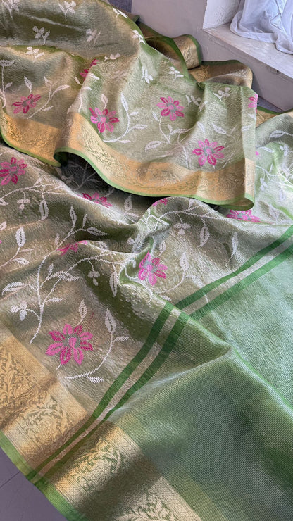 Multi-Thread Embroidery On Tissue Silk Banarasi · 18 Artisan Hours of work · The Rangriti Edit