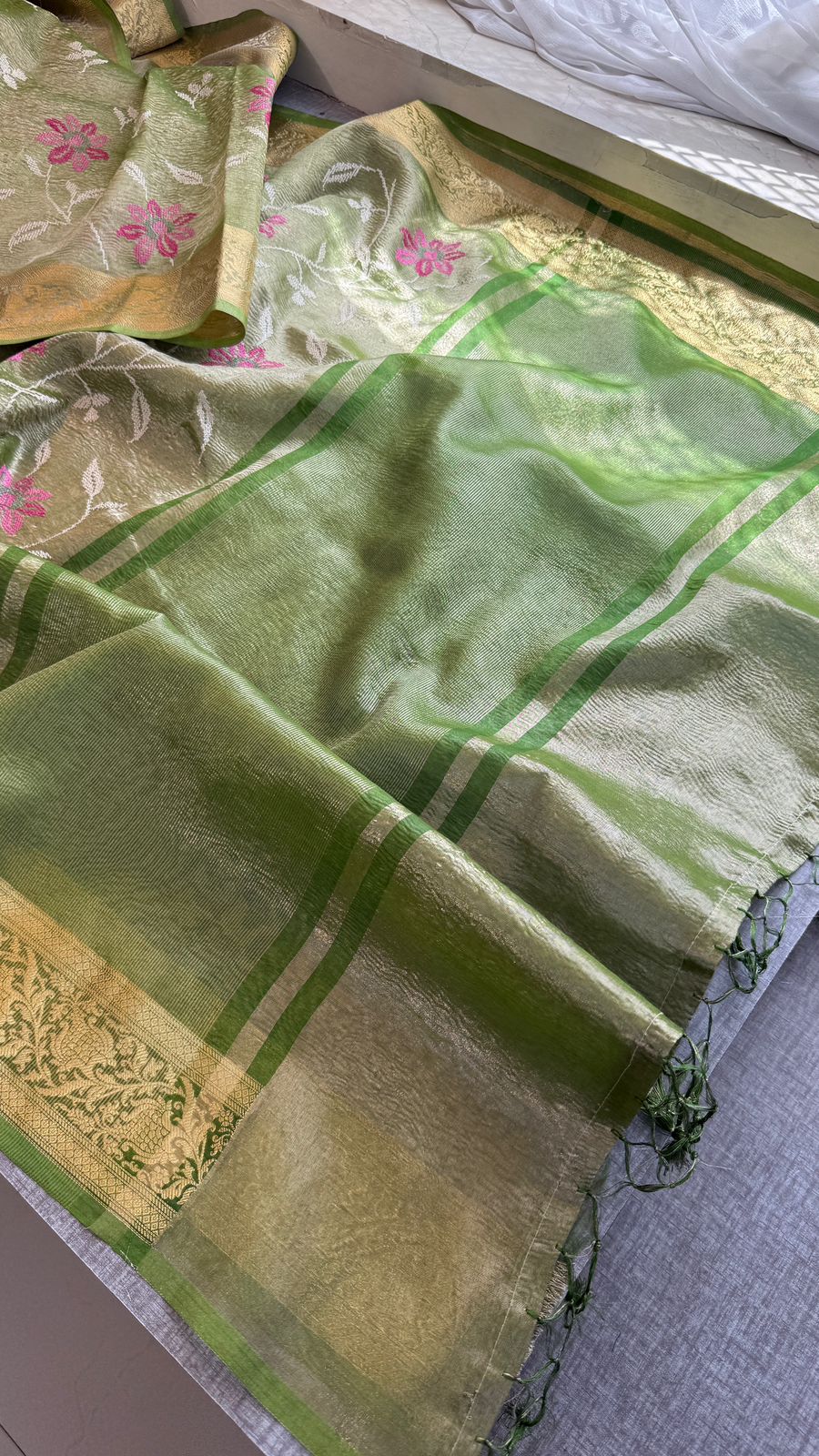 Multi-Thread Embroidery On Tissue Silk Banarasi · 18 Artisan Hours of work · The Rangriti Edit