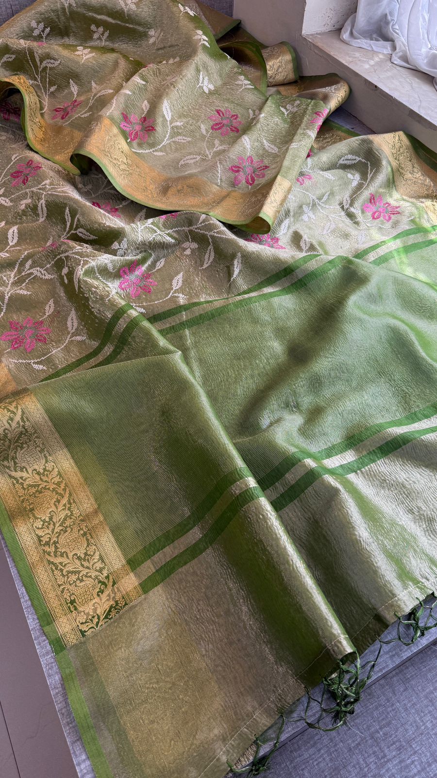 Multi-Thread Embroidery On Tissue Silk Banarasi · 18 Artisan Hours of work · The Rangriti Edit