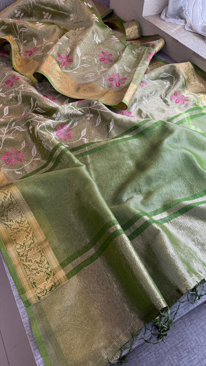 Multi-Thread Embroidery On Tissue Silk Banarasi · 18 Artisan Hours of work · The Rangriti Edit