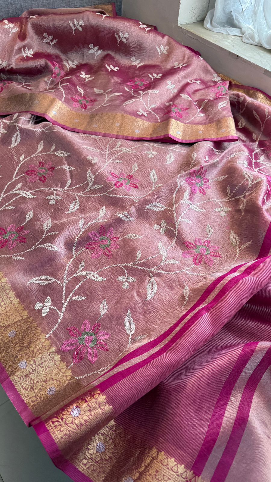 Multi-Thread Embroidery On Tissue Silk Banarasi · 18 Artisan Hours of work · The Rangriti Edit