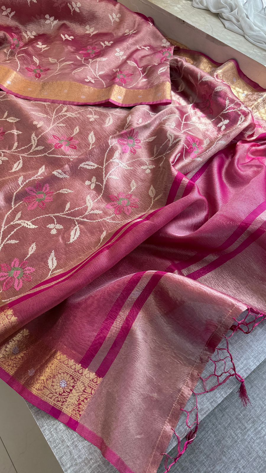Multi-Thread Embroidery On Tissue Silk Banarasi · 18 Artisan Hours of work · The Rangriti Edit
