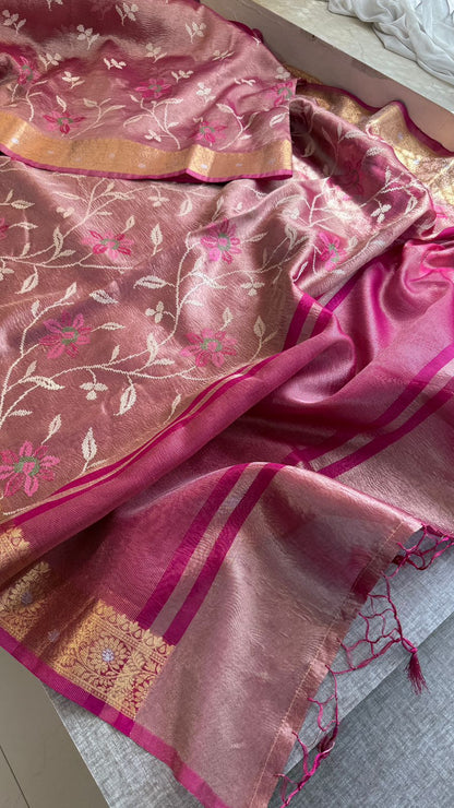Multi-Thread Embroidery On Tissue Silk Banarasi · 18 Artisan Hours of work · The Rangriti Edit