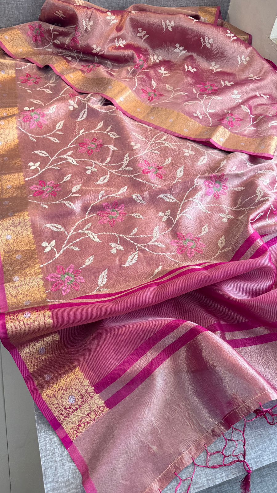 Multi-Thread Embroidery On Tissue Silk Banarasi · 18 Artisan Hours of work · The Rangriti Edit