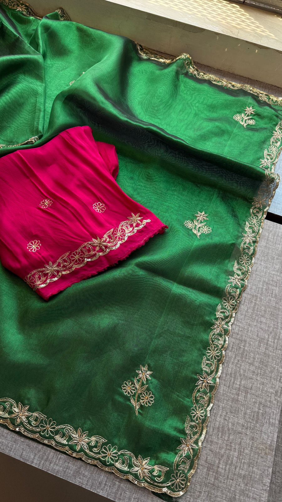 Zardozi Sequins And Pearl On Tissue Silk · 42 Artisan Hours of work · The Chaand Edit