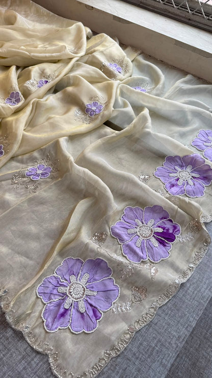 Appliqué, Kutdana & Pearl On Cosmo Munga Silk · 40 Artisan Hours of Work · The Gulmohar Petal Edit