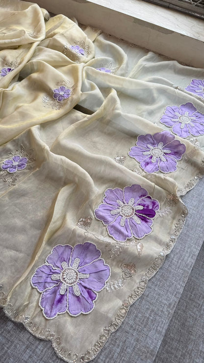 Appliqué, Kutdana & Pearl On Cosmo Munga Silk · 40 Artisan Hours of Work · The Gulmohar Petal Edit