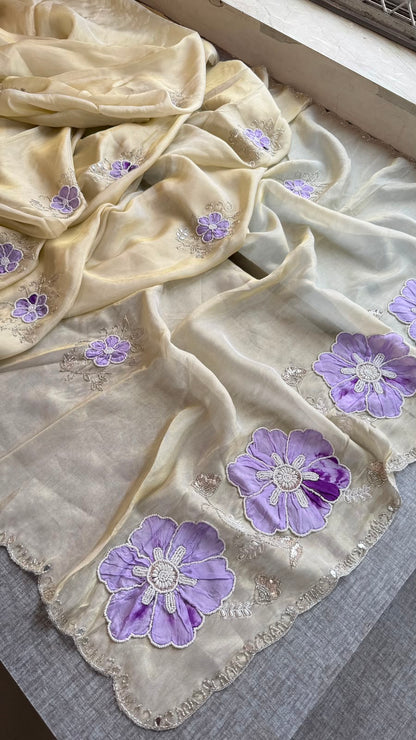 Appliqué, Kutdana & Pearl On Cosmo Munga Silk · 40 Artisan Hours of Work · The Gulmohar Petal Edit