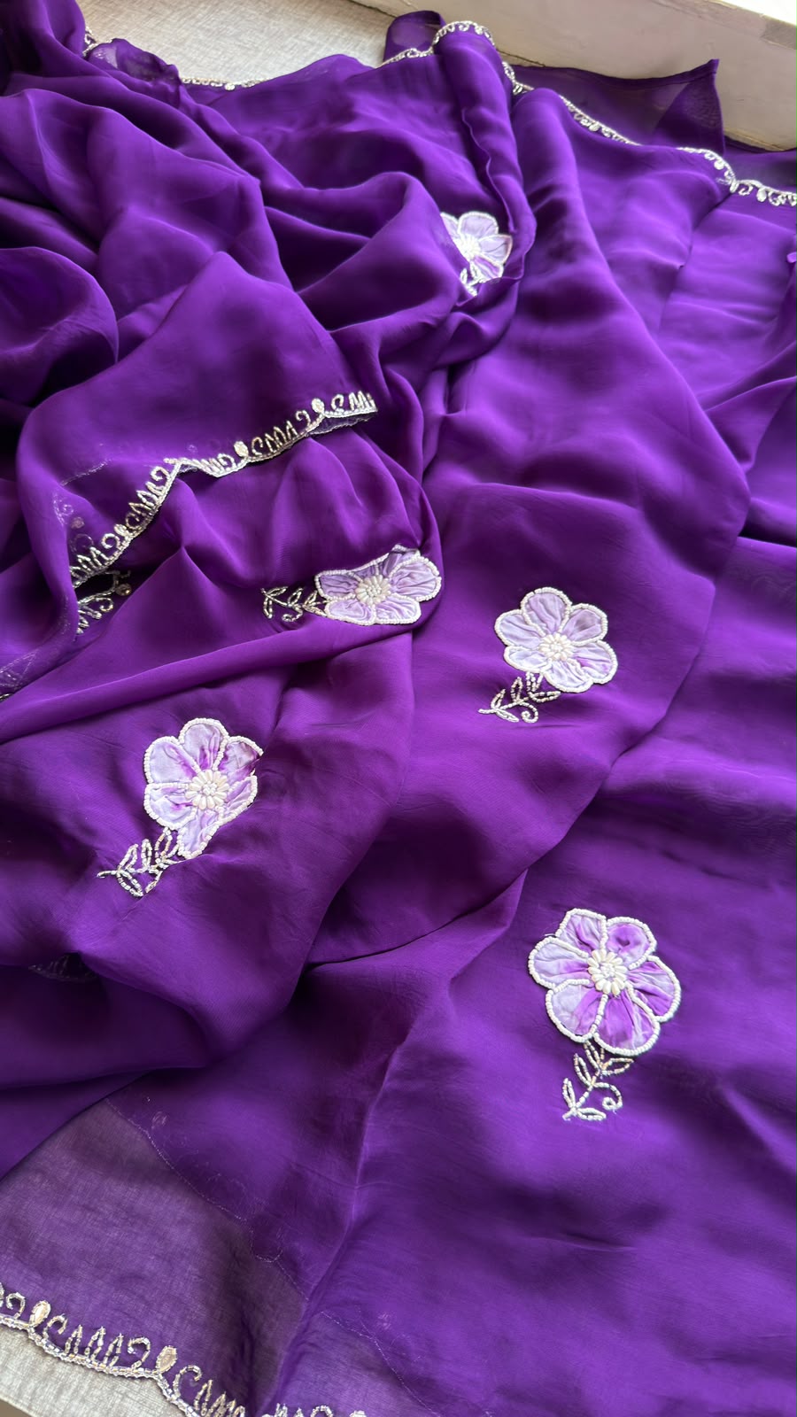 Pearl, Kutdana & Artisan Appliqué On Pure Soft Silk · 42 Artisan Hours of Work · The Meher Gul Edit