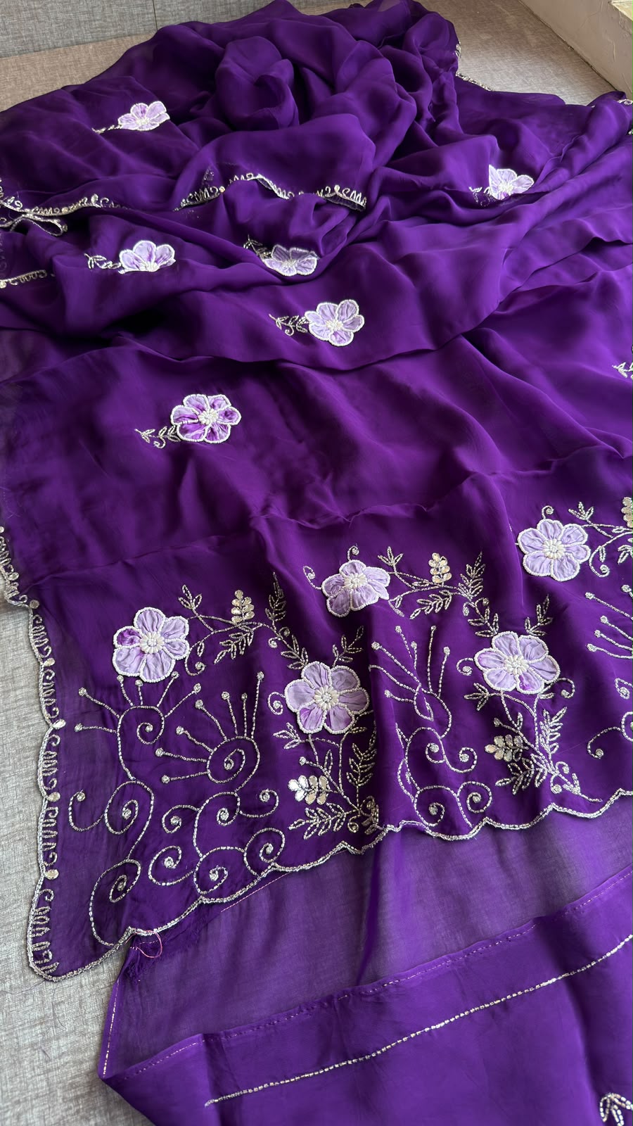 Pearl, Kutdana & Artisan Appliqué On Pure Soft Silk · 42 Artisan Hours of Work · The Meher Gul Edit