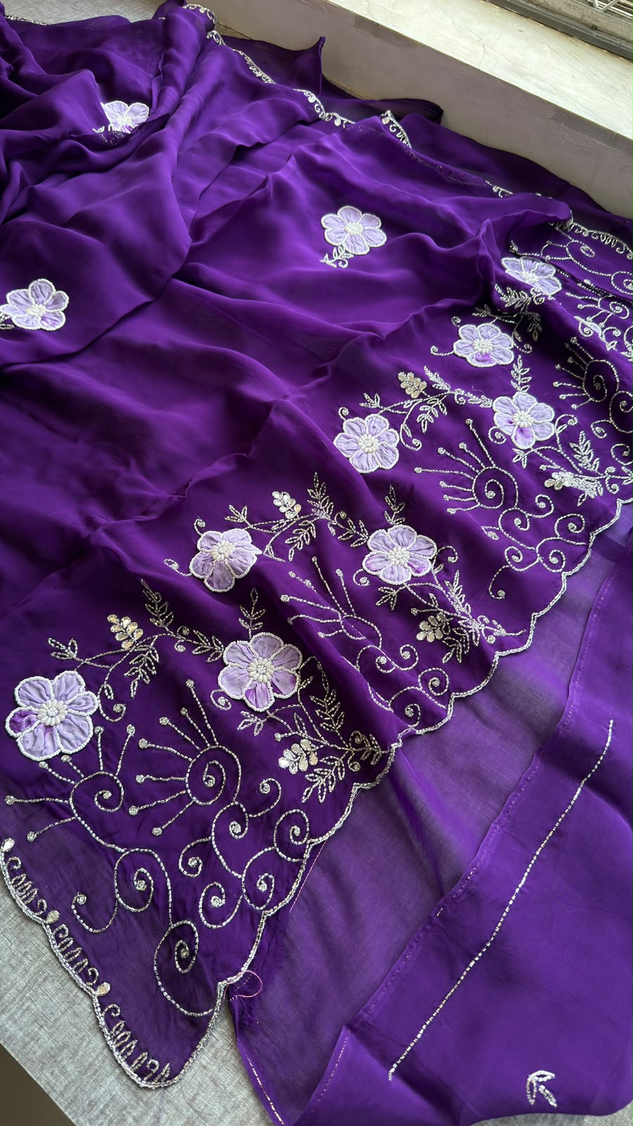 Pearl, Kutdana & Artisan Appliqué On Pure Soft Silk · 42 Artisan Hours of Work · The Meher Gul Edit