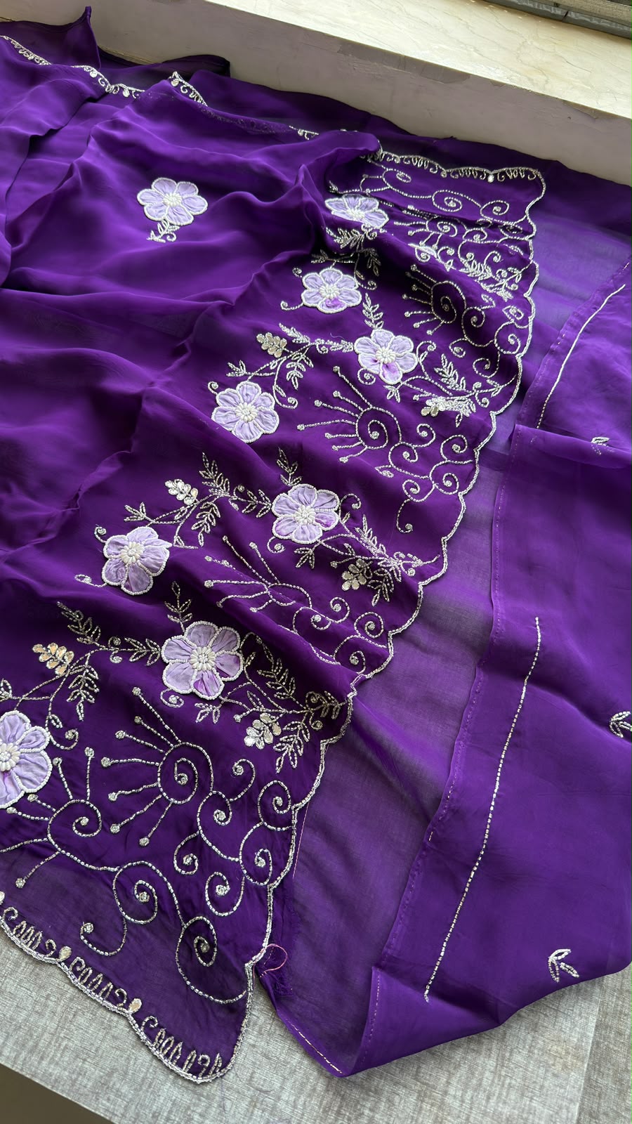 Pearl, Kutdana & Artisan Appliqué On Pure Soft Silk · 42 Artisan Hours of Work · The Meher Gul Edit