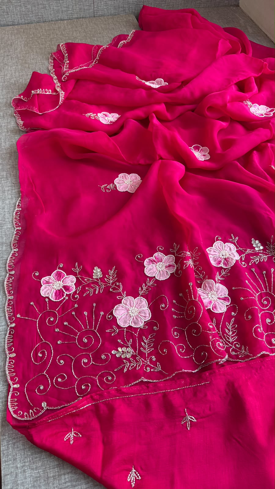 Pearl, Kutdana & Artisan Appliqué On Pure Soft Silk · 42 Artisan Hours of Work · The Meher Gul Edit